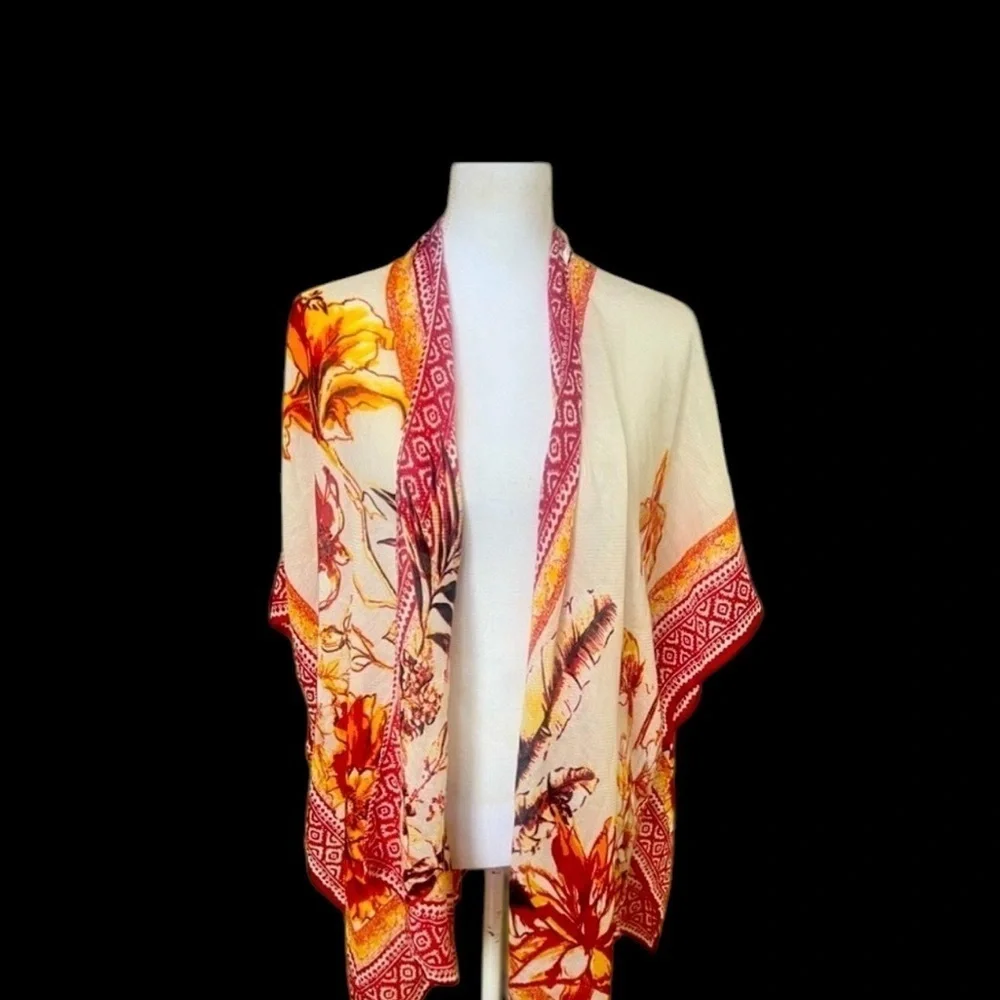 Vince Camuto ladies wrap one size NWOT. Cream yellow and red colors one size